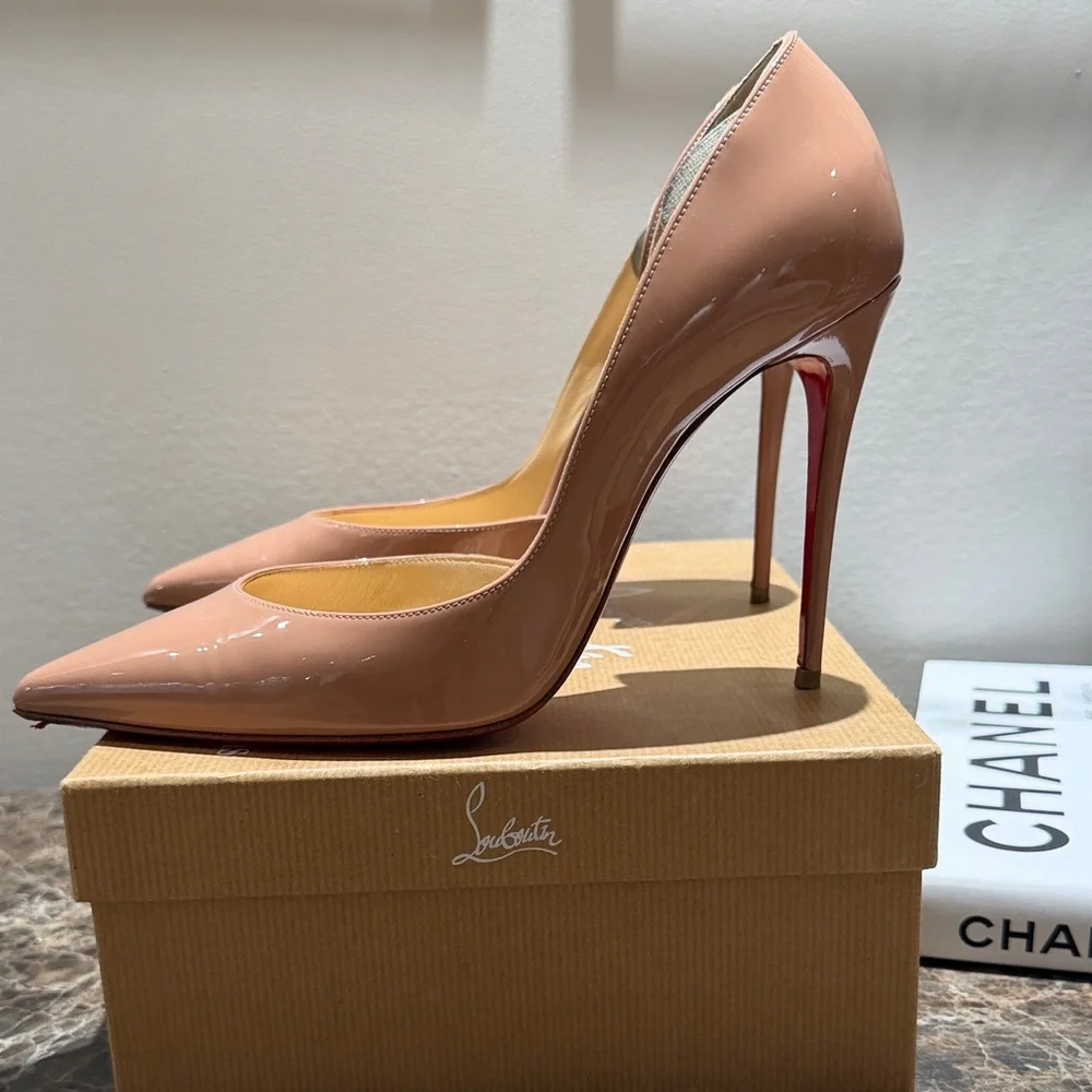 Christian Louboutin Nude Patent Pointed Toe Pumps
